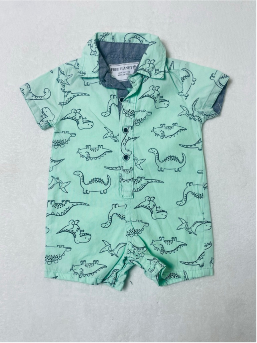 Boys Free Planet Romper 3-6 Months Mint Green Dinosaur Print